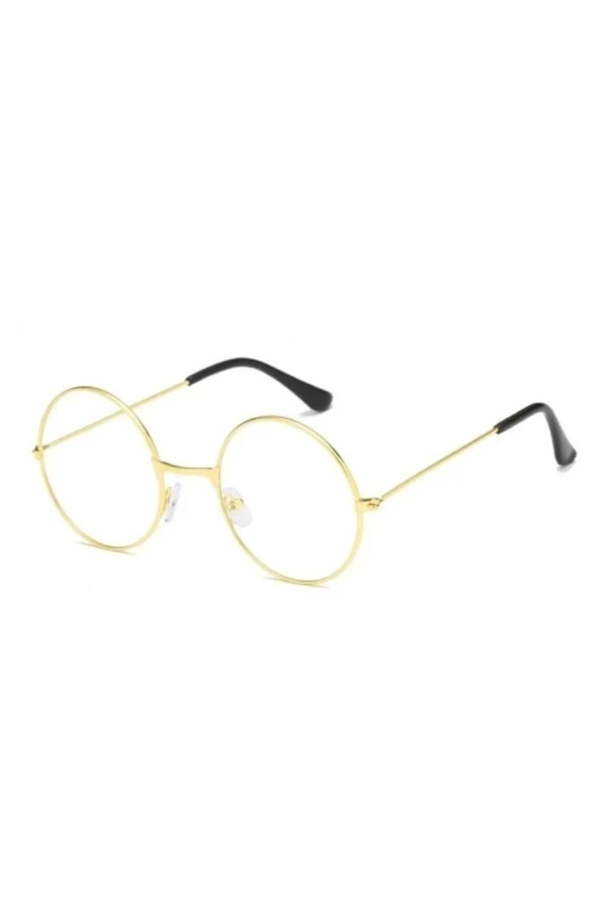 DREAM VEGA Yuvarlak Cam John Lennon Tarzı Hippi İmaj Gold Çerçeveli Şeffaf Gözlük