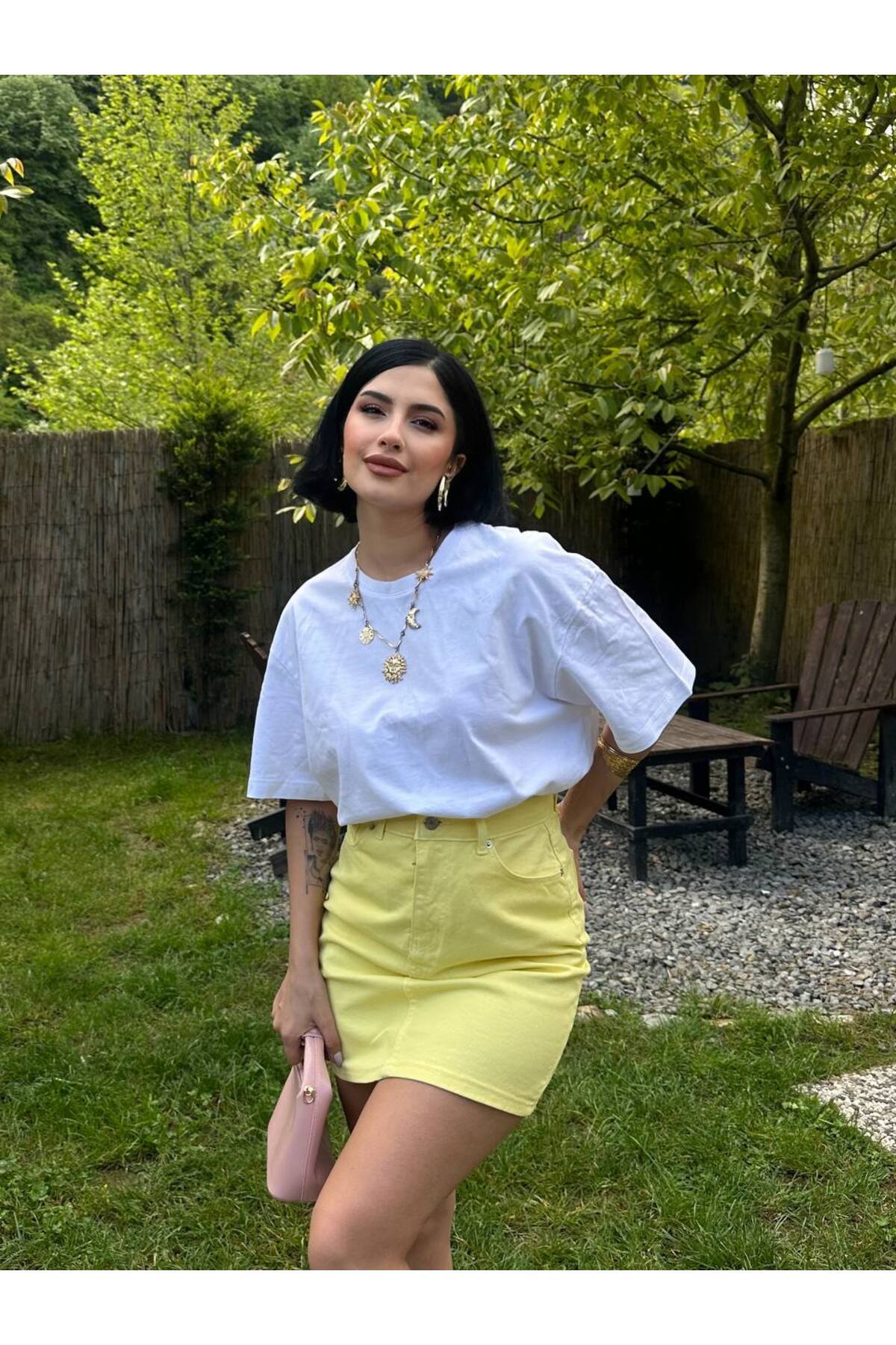 MY LİKA  SARI PETE YIKAMALI MİMİ DENİM ETEK - Görsel 3