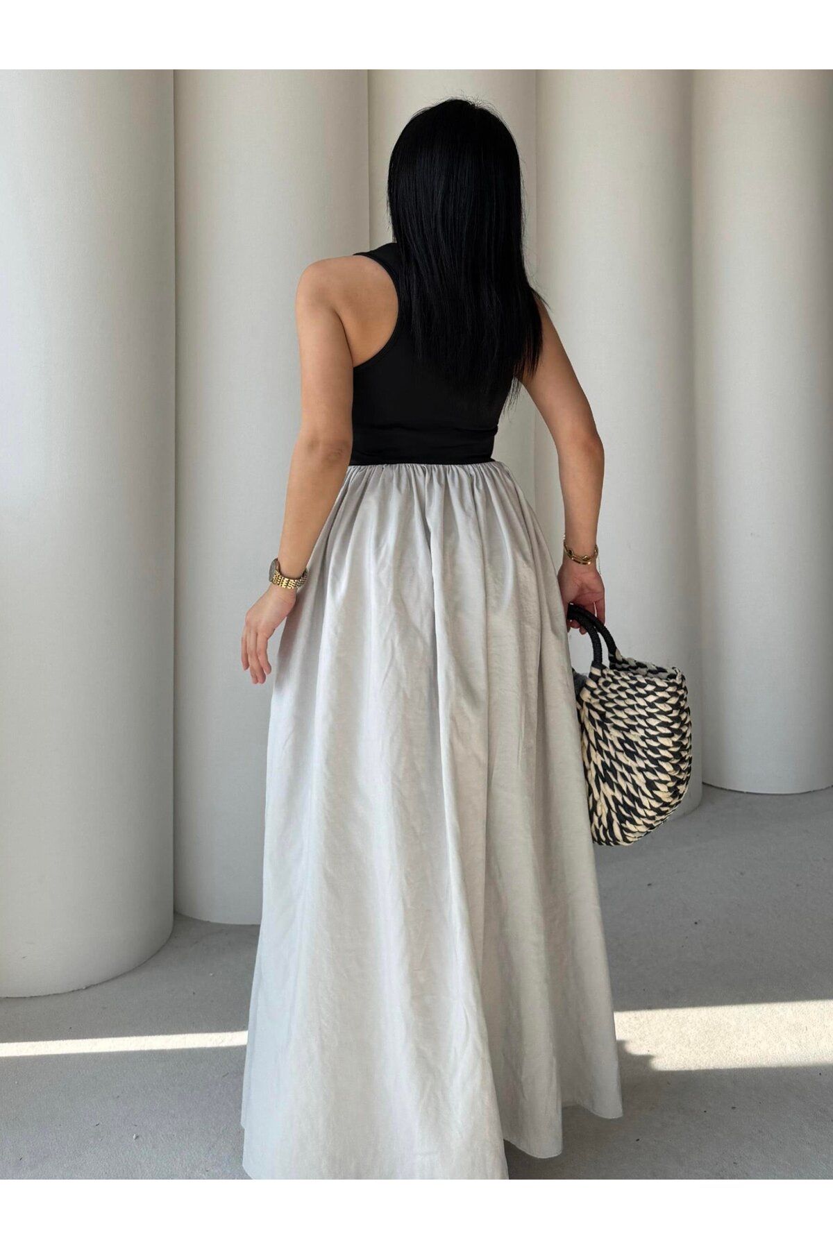 HARMONY GLOBAL-Gray Bolit Loose Cut Summer Long Dress 7317 4