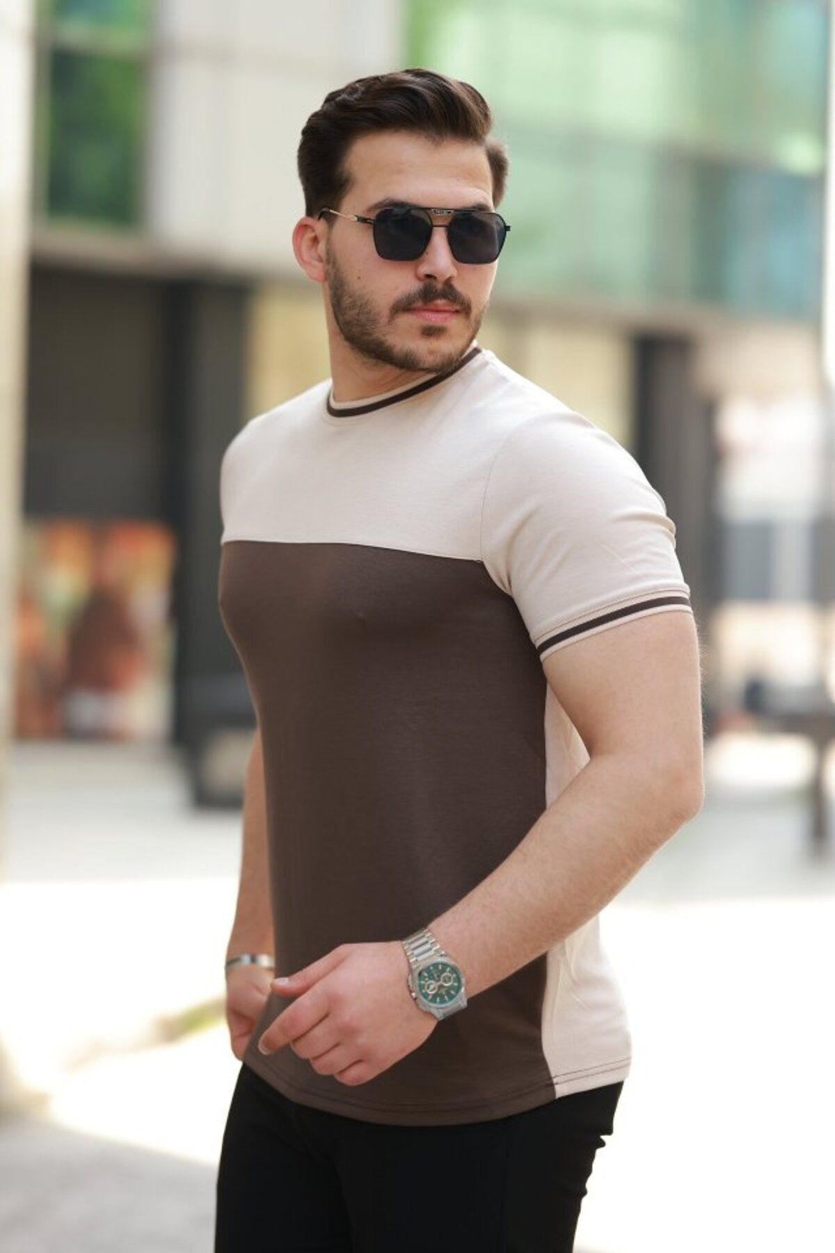 Albayrak Erkek Bisiklet Yaka Parçalı Renk Kısa Kollu Tshirt