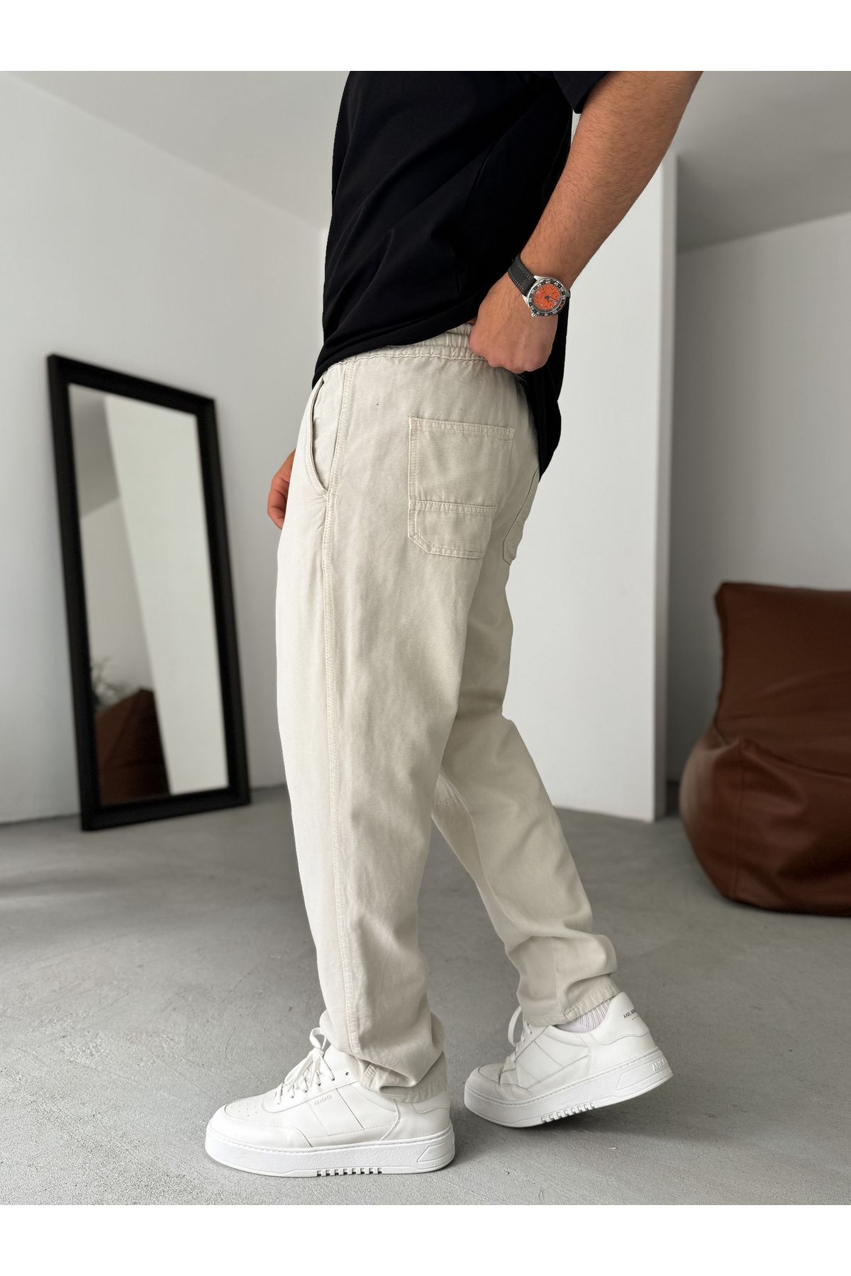 BYBASICMAN-Stone Regular Fit Knee Stitched Trousers Yp-5010 5