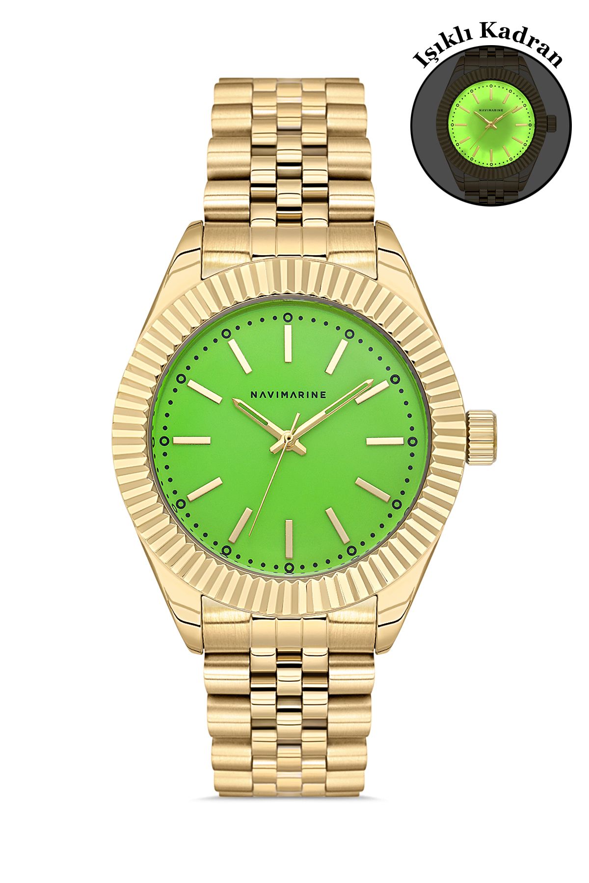 LeeWillson Altın Renk Çelik Kordon, 41 mm Altın Renk Kasa, Fosforlu Quartz Erkek Kol Saati 2 Yıl Garantili