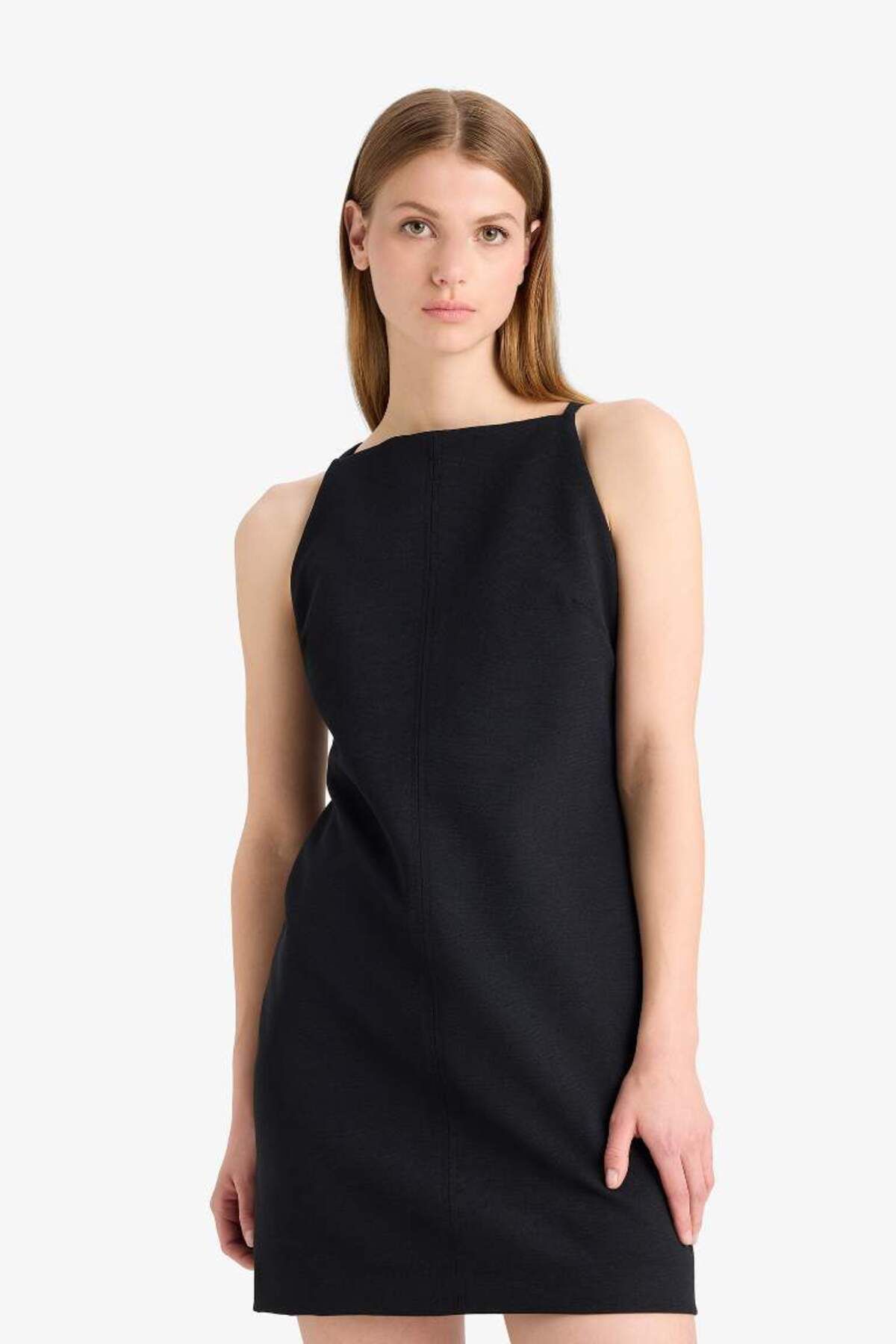 DeFacto-Μίνι μαύρο φόρεμα Halter Neck Basic Plain F1775ax25sm 5