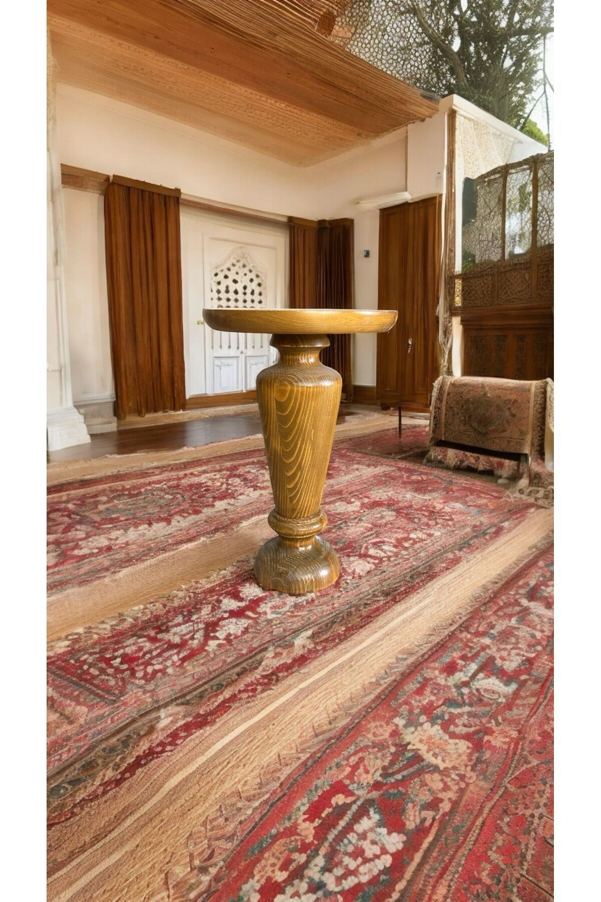 Simillo Home&Living Wooden Ahşap Tekli Mantar Yan Sehpa Modern Tütün Renk Fiskos