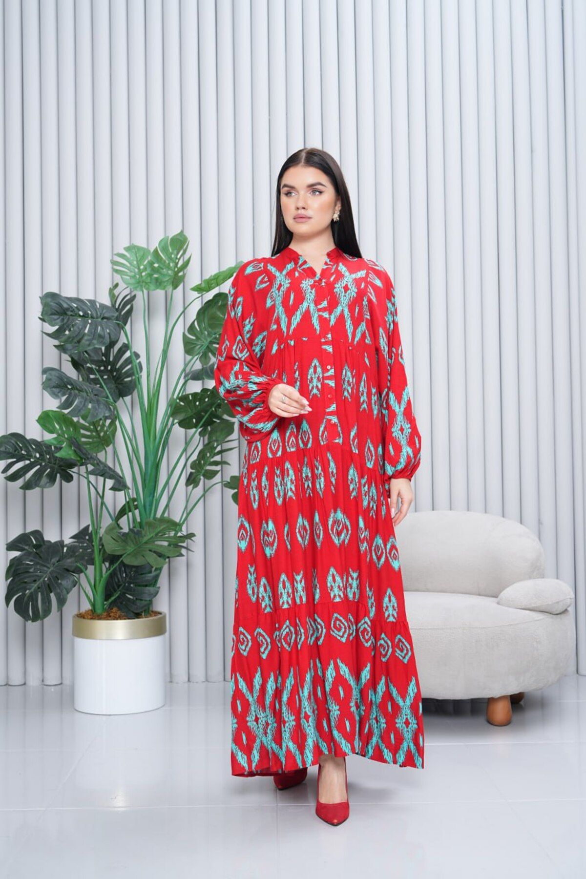 My Blog-Red Mixed Pattern Plus Size Dress - 3005 - 2 2