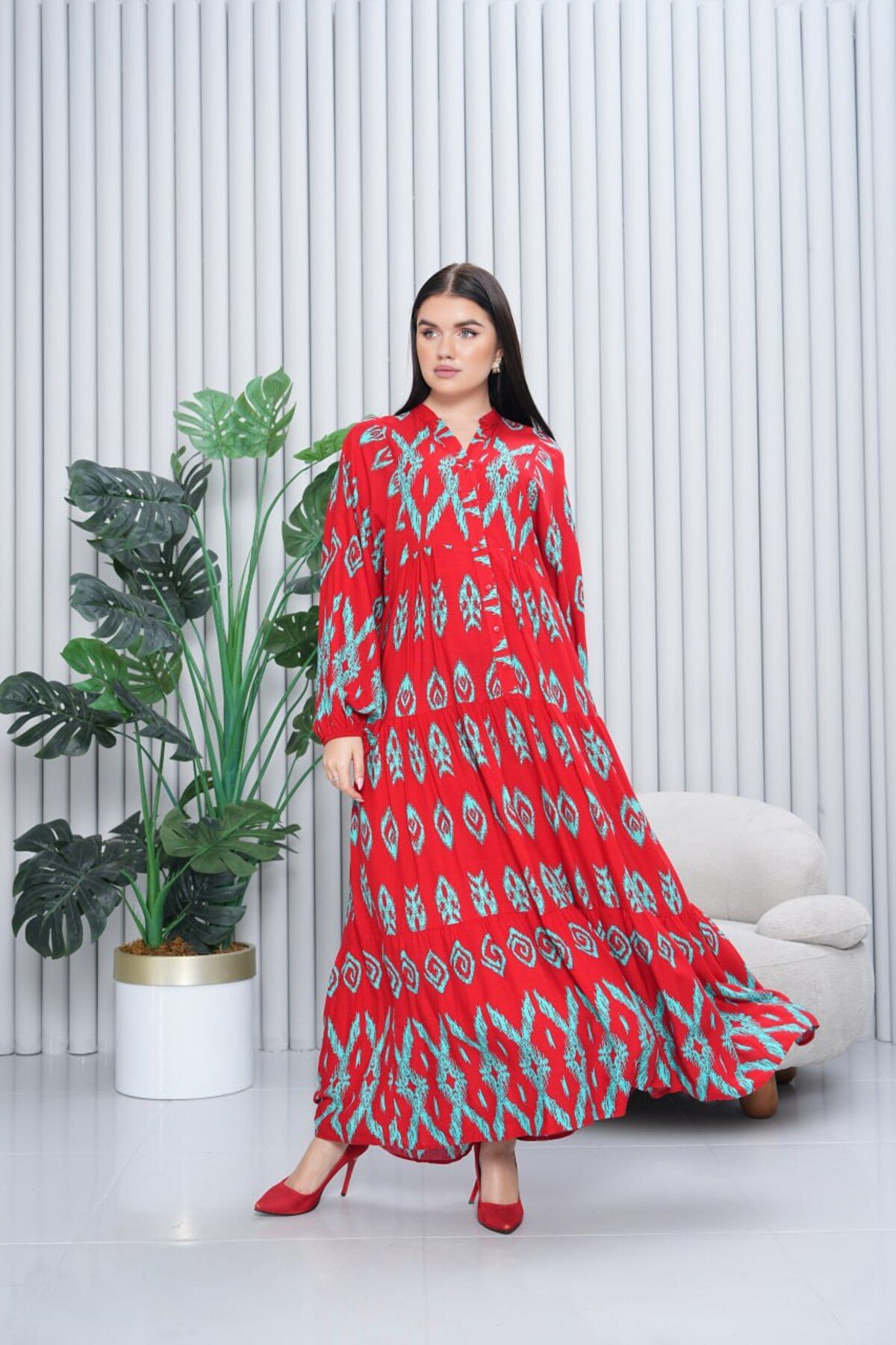 My Blog-Red Mixed Pattern Plus Size Dress - 3005 - 2 3