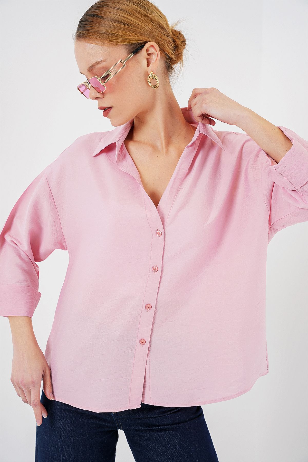Bigdart-Women's Oversize Short Sleeve Shirt 20315 - Pink 1