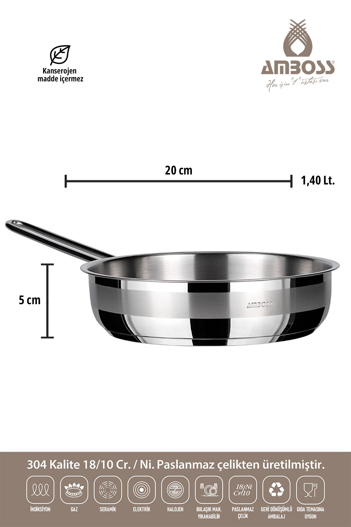 Amboss-Saphire Saphire 20x05 Pan Without Lid Steel Single Handle 4
