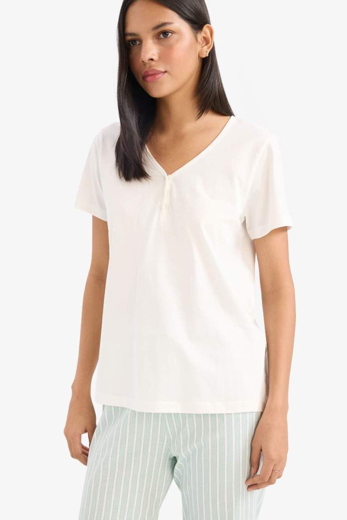 DeFacto-Pajama Sets Short-Sleeve Top Flexible Waisted Long Bottom-Fall in Love E4823Ax25Sp 3