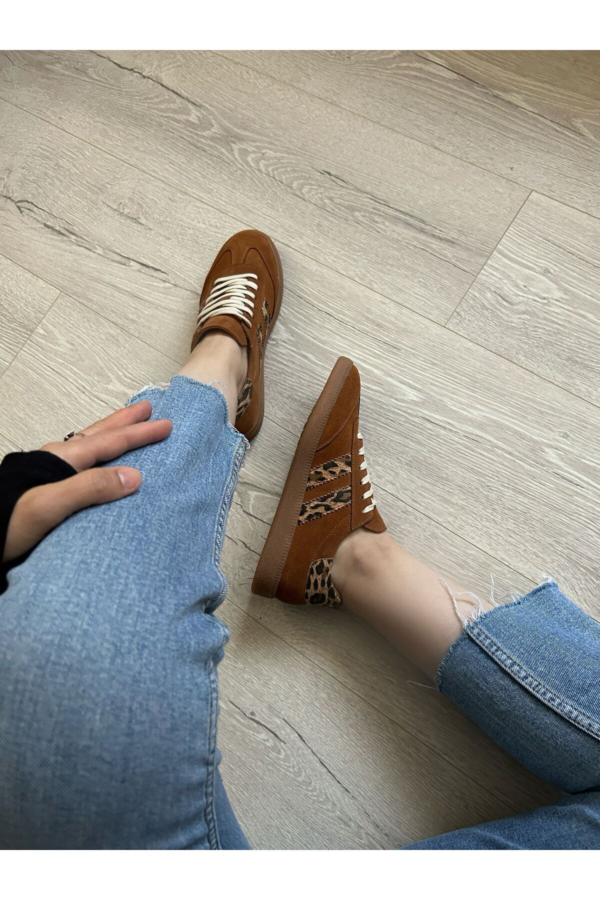 POTEEN-Ptc Mierra Genuine Leather Suede Sneaker Sports Shoes-Tan Leopard Detail 3