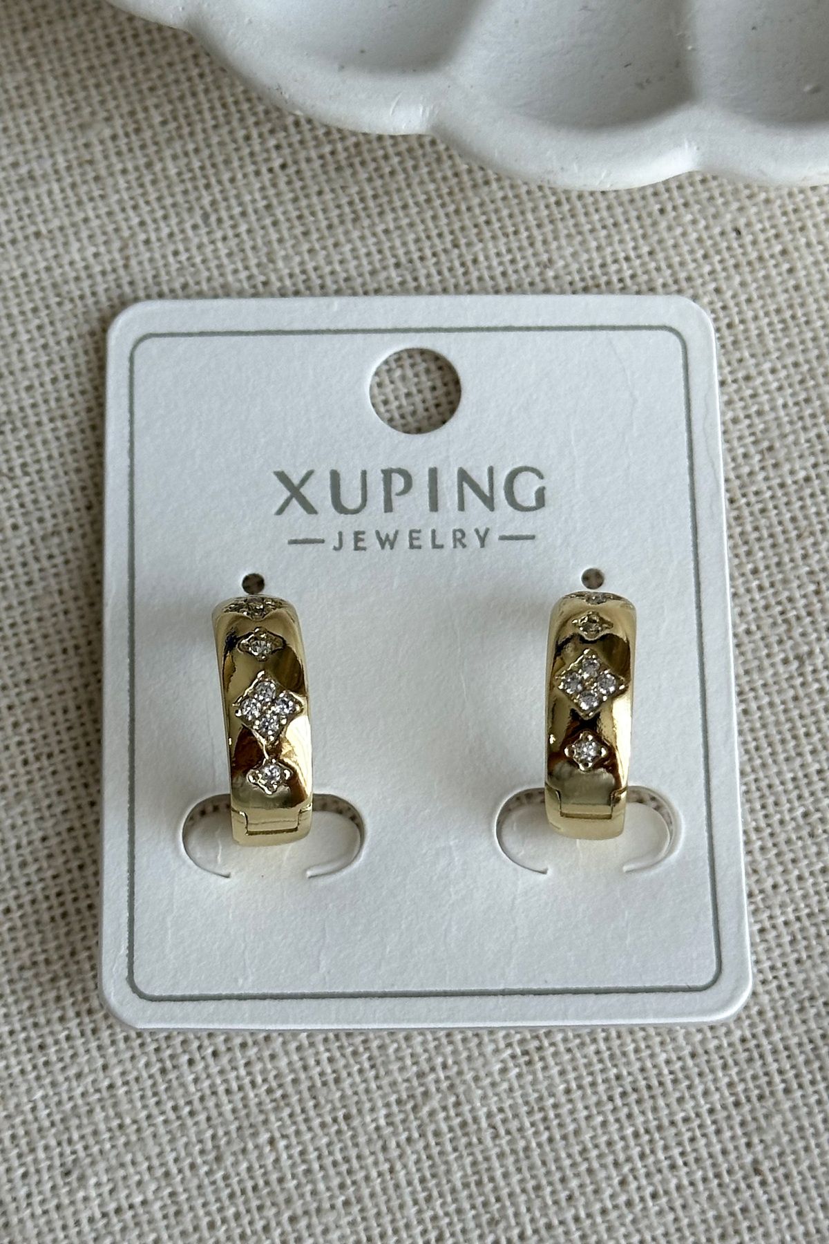 Modacaprea Xuping 14 K Taşlı Mini Halka Kadın Küpe Kadın Kararmaz Çelik Küpe