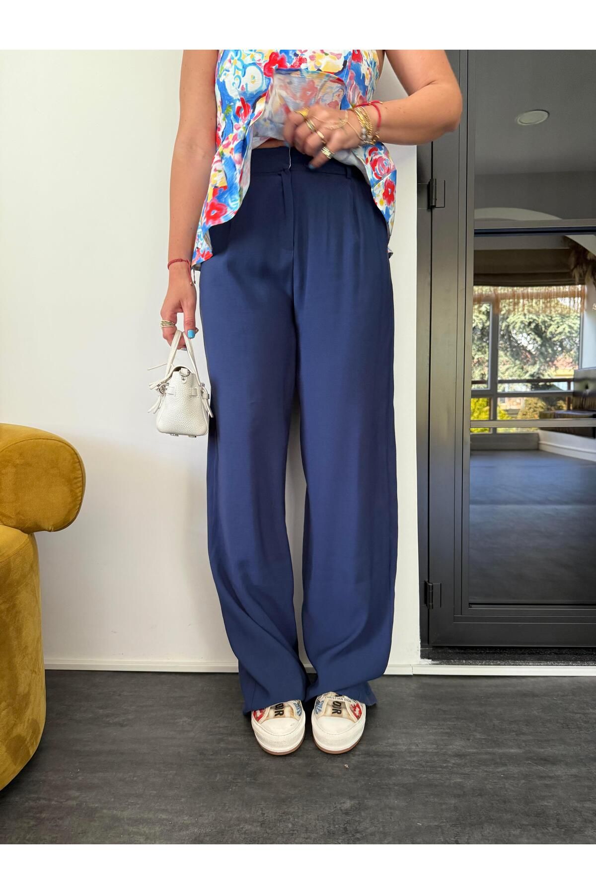 begum mayda Premium , Lacivert , Lyocell , Palazzo Pantolon