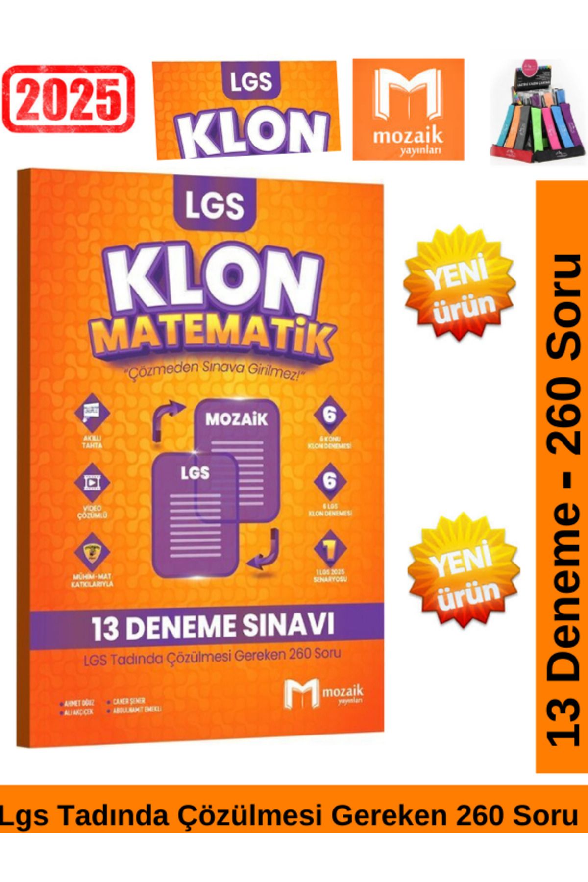 Marsis Yayınları Mozaik 2025 8.Sınıf Klon Lgs Hazılık Matematik 13 Deneme Sınavı 260 Soru Deneme Kitabı+Kalemlik