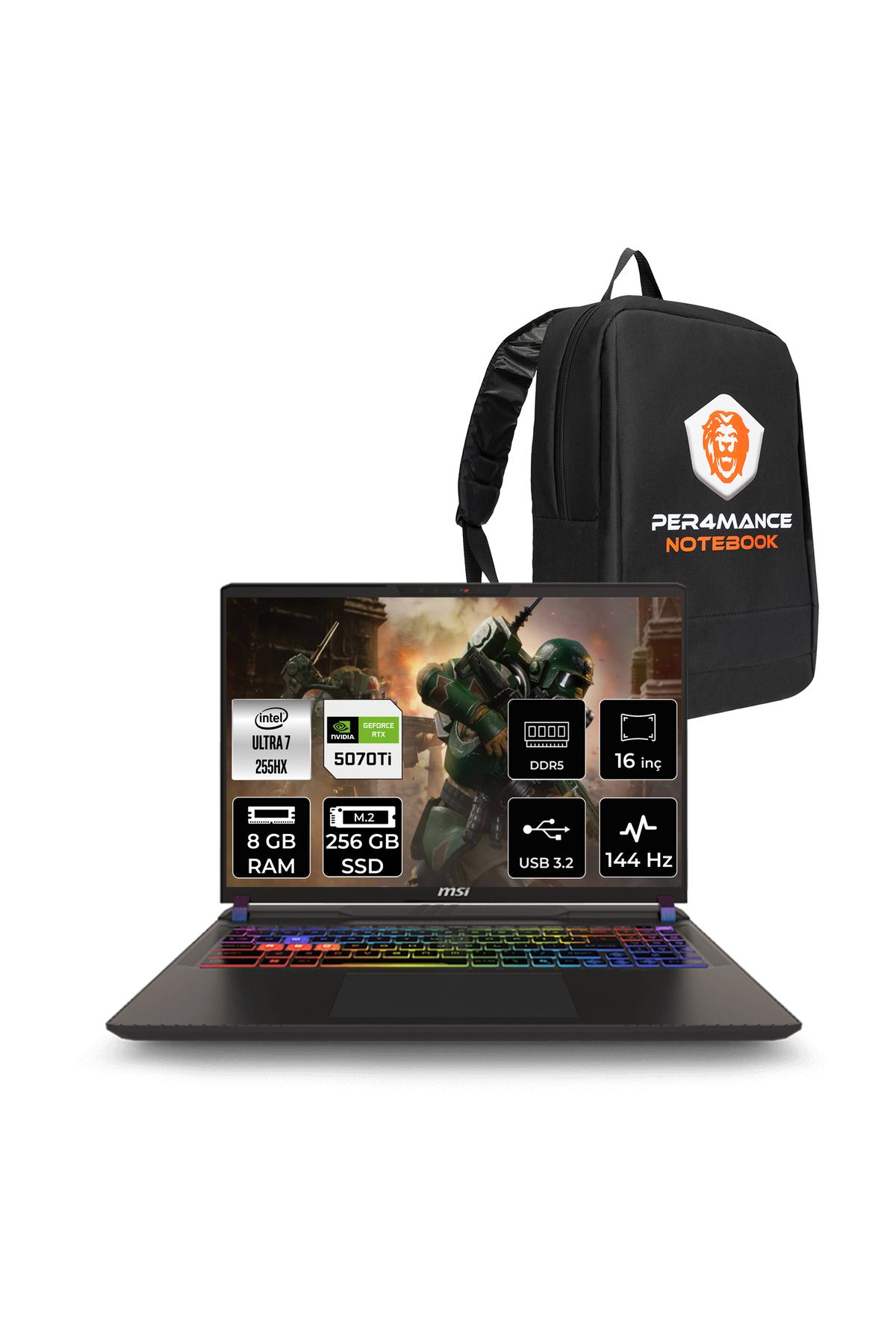 MSI Vector 16 HX AI Ultra 7 255HX 8GB 256GB SSD RTX5070TI/12GB 140W 16'' WUXGA FDOS Gaming Laptop