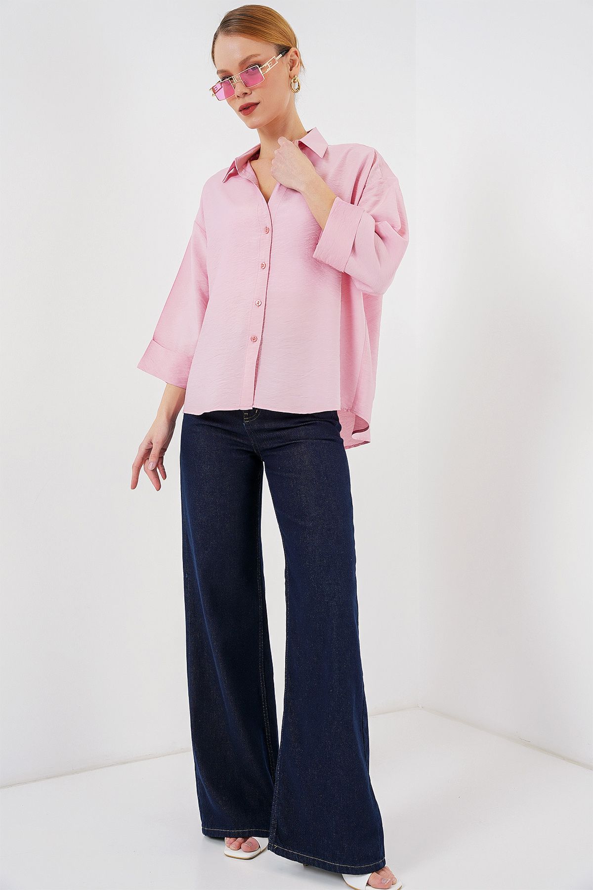 Bigdart-Women's Oversize Short Sleeve Shirt 20315 - Pink 2