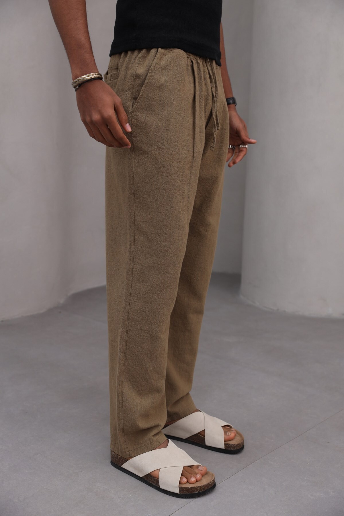 The Champ Clothing-Relaxed Cut Straight Leg 100% Cotton Lace-Up Men's Trousers 3