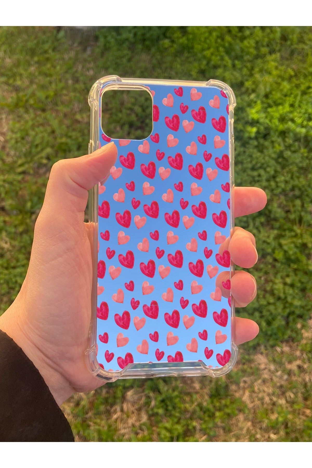 blueb İphone 11 Pro Max Uyumlu Aynalı Kalp Desenli Darbe Kamera Korumalı Silikon Telefon Kılıfı