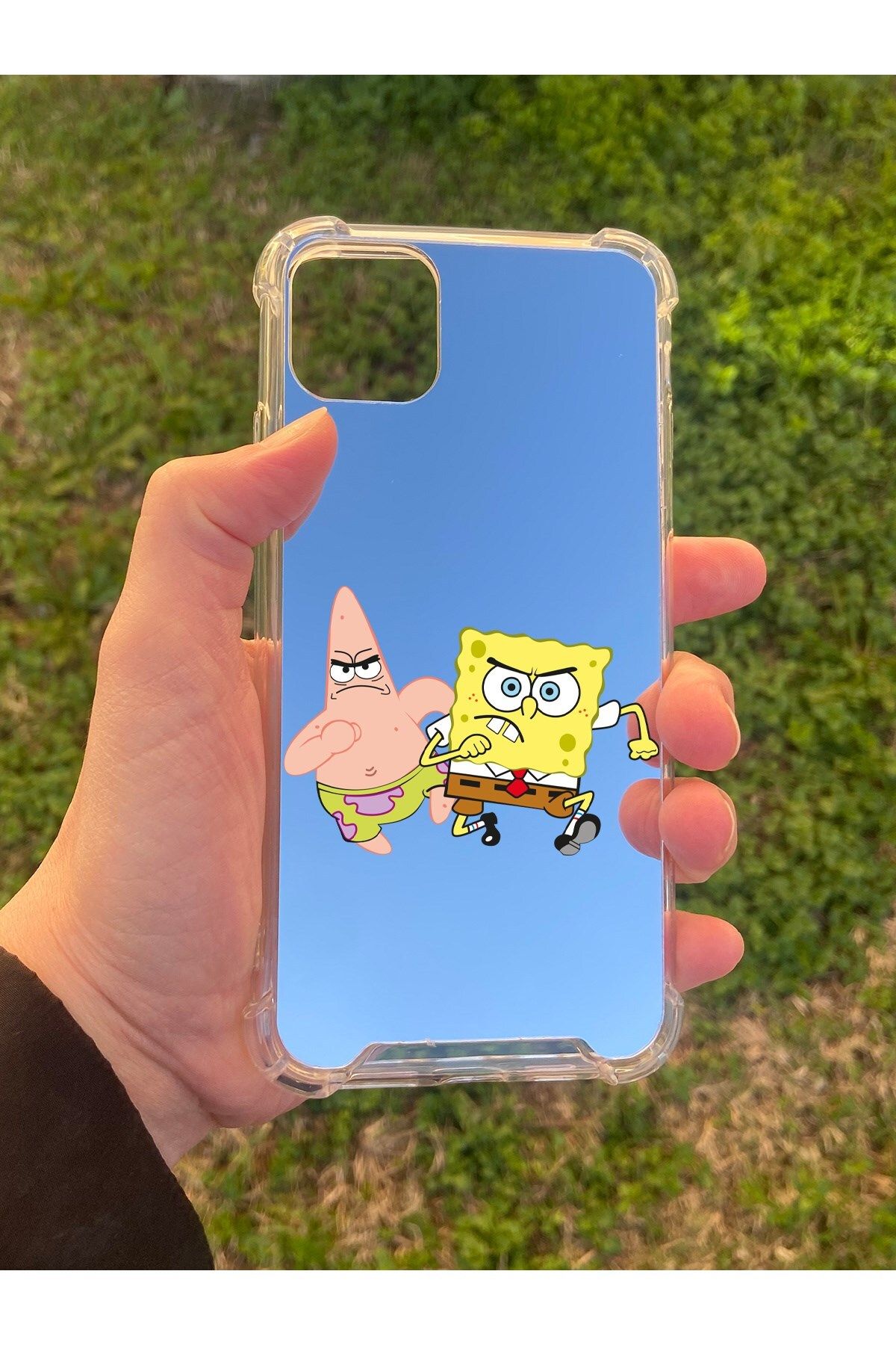 MBB ETİCARET İphone 11 Pro Max Uyumlu Aynalı Sünger Bob Desenli Darbe Kamera Korumalı Silikon Telefon Kılıfı