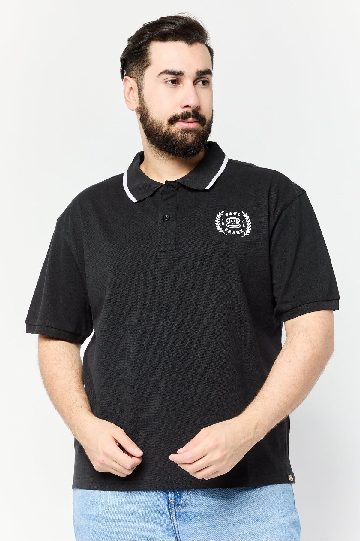 PAUL FRANK-Men Regular Fit Brand Logo Short Sleeves Polo Shirt, Black 1