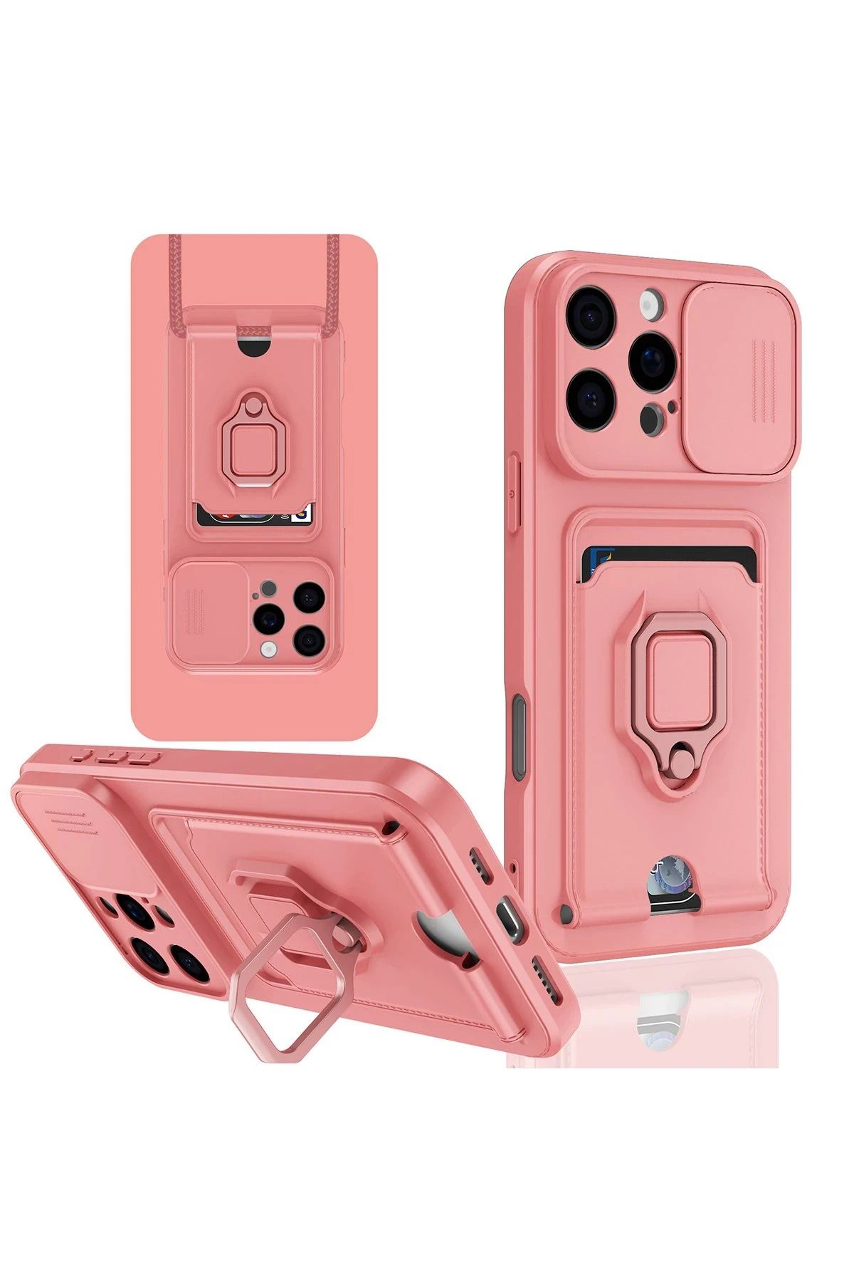 NewFace iPhone 16 Pro Max Kılıf Zuma Kartvizitli Yüzüklü Silikon - Pembe YNSMR