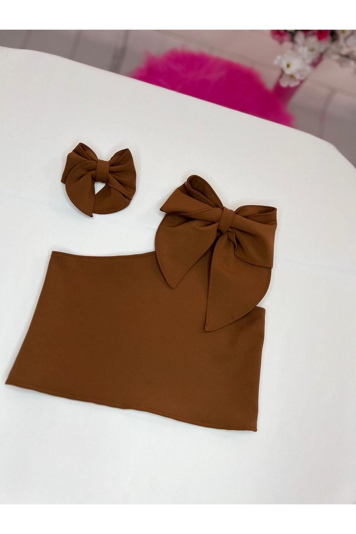 NA ADDESIGN-Mother Daughter Brown Blouse with Bow on the Shoulder (Must Be Added Separately to the Cart, Prices Are Different) 8