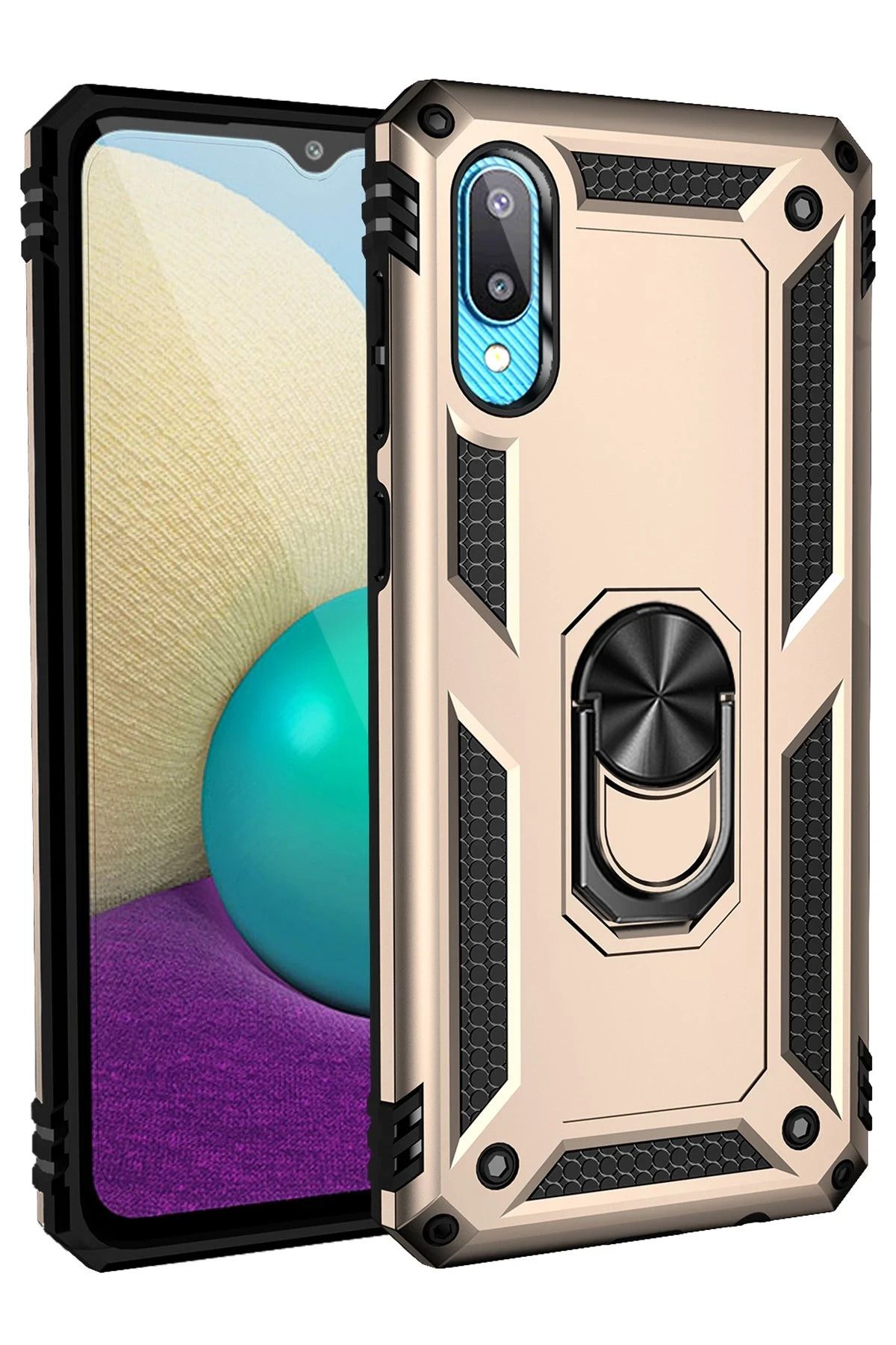 NewFace Samsung Galaxy A02 Kılıf Sofya Yüzüklü Silikon Kapak - Gold FERRG