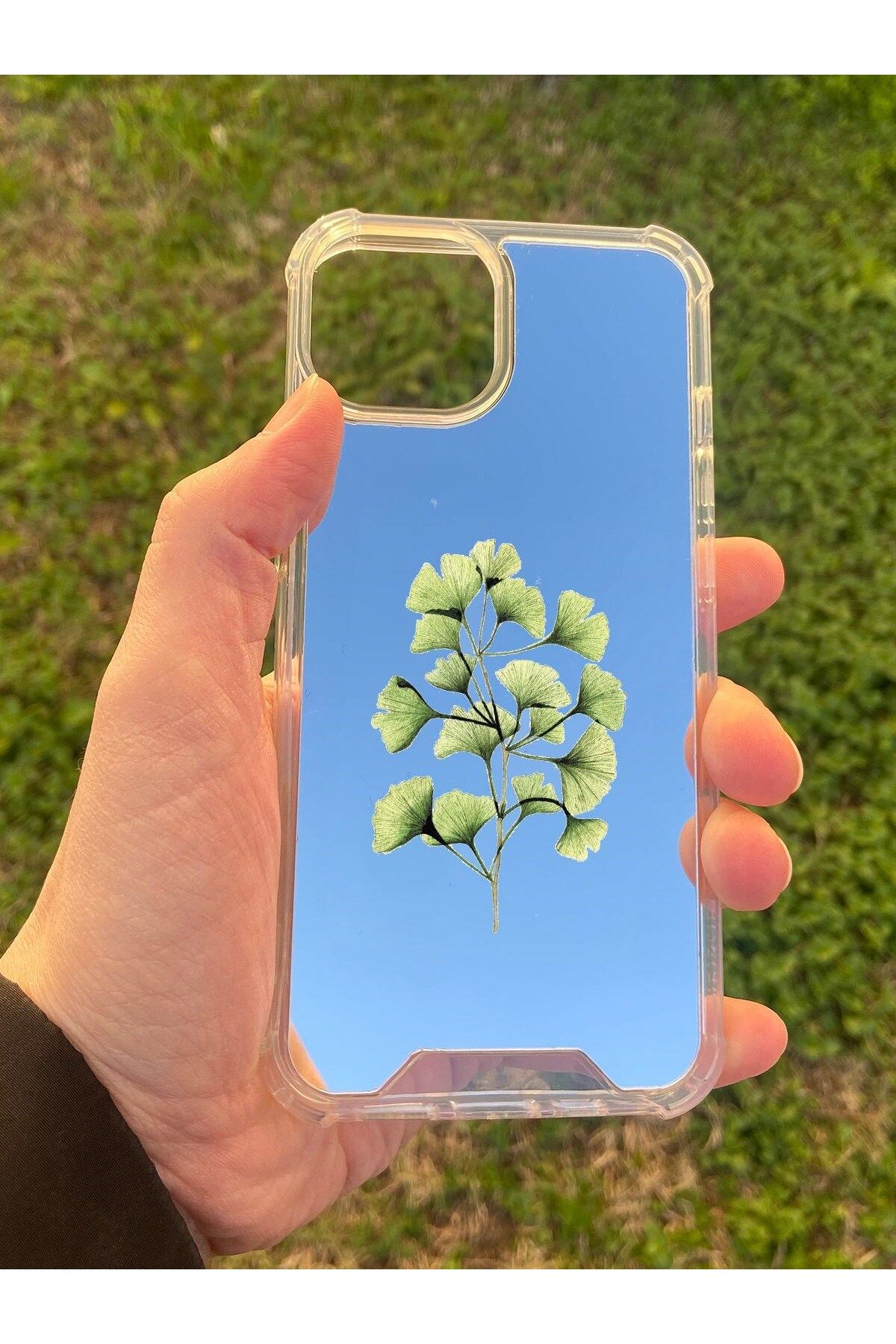 blueb İphone 14 Uyumlu Aynalı Ginkgo Desenli Darbe Kamera Korumalı Silikon Telefon Kılıfı