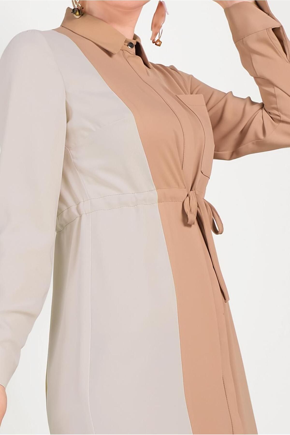 Alvina-سترة قطنية برباط على الخصر بلونين 40560 4
