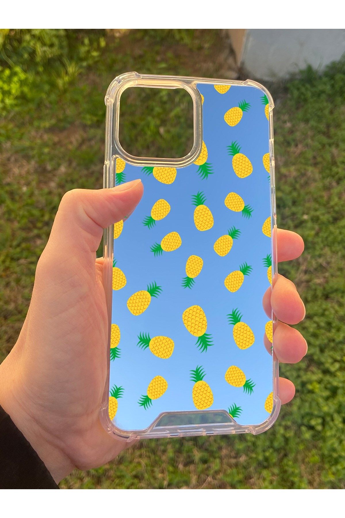 blueb İphone 14 Pro Max Uyumlu Aynalı Ananas Desenli Darbe Kamera Korumalı Silikon Telefon Kılıfı
