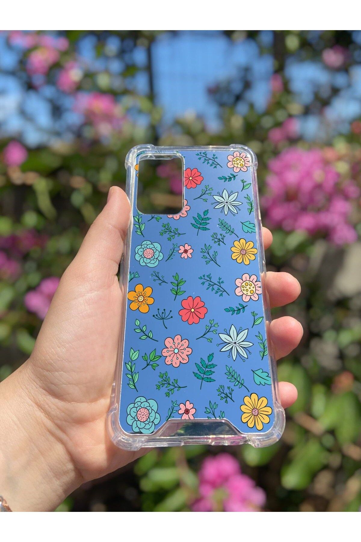 blueb Oppo A55 Uyumlu Aynalı Renkli Çiçek Desenli Darbe Kamera Korumalı Silikon Telefon Kılıfı