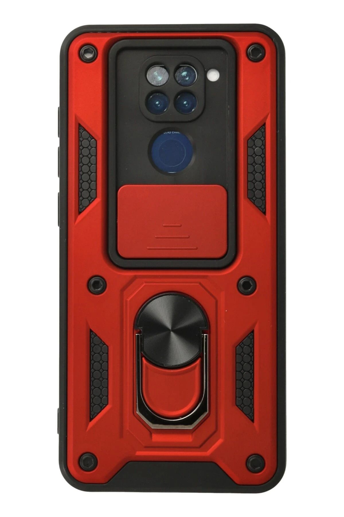 NewFace Xiaomi Redmi Note 9 Kılıf Pars Lens Yüzüklü Silikon - Kırmızı FERRG