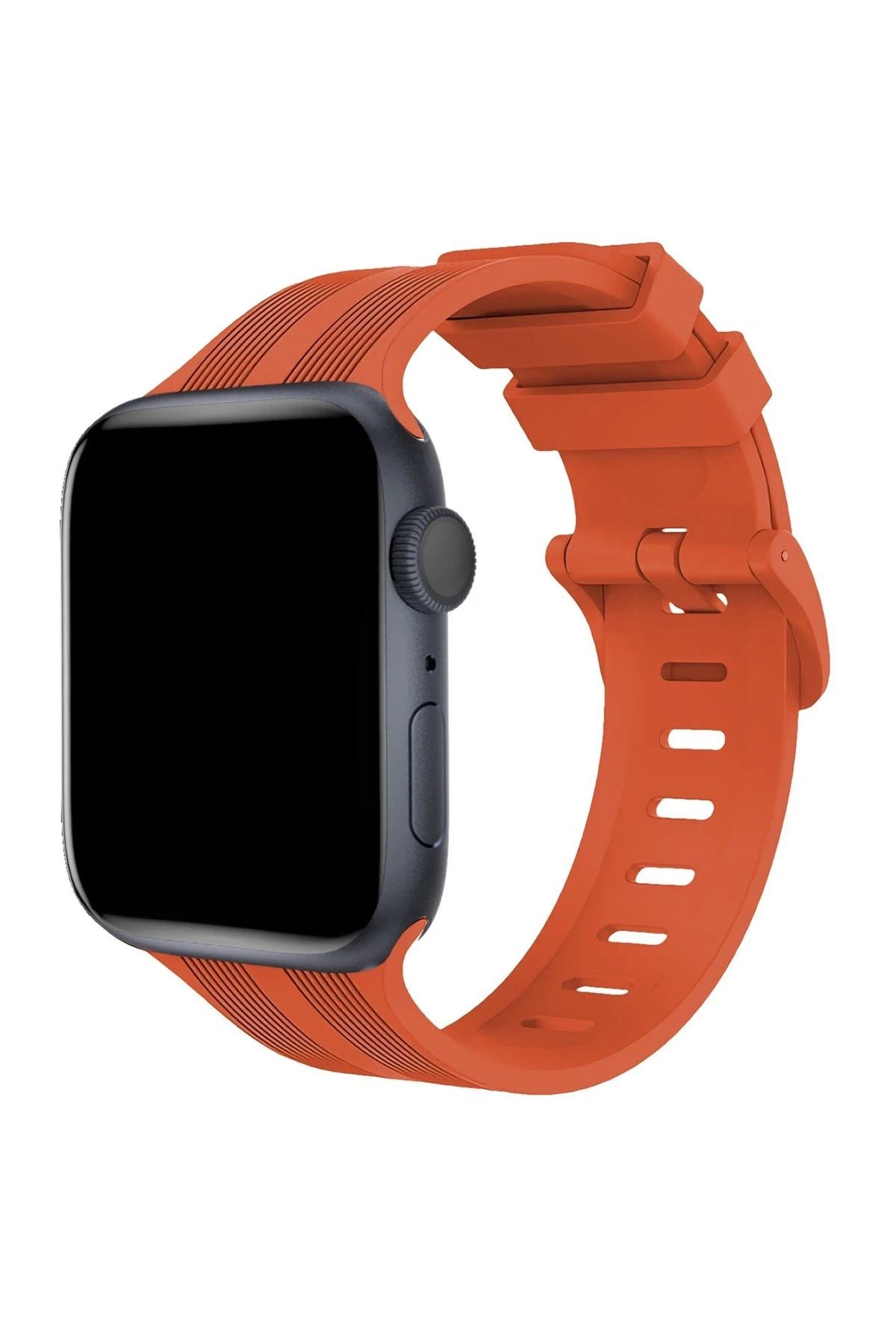 NewFace Apple Watch 42mm KR408 Çizgili Silikon Kordon - Turuncu INSLM