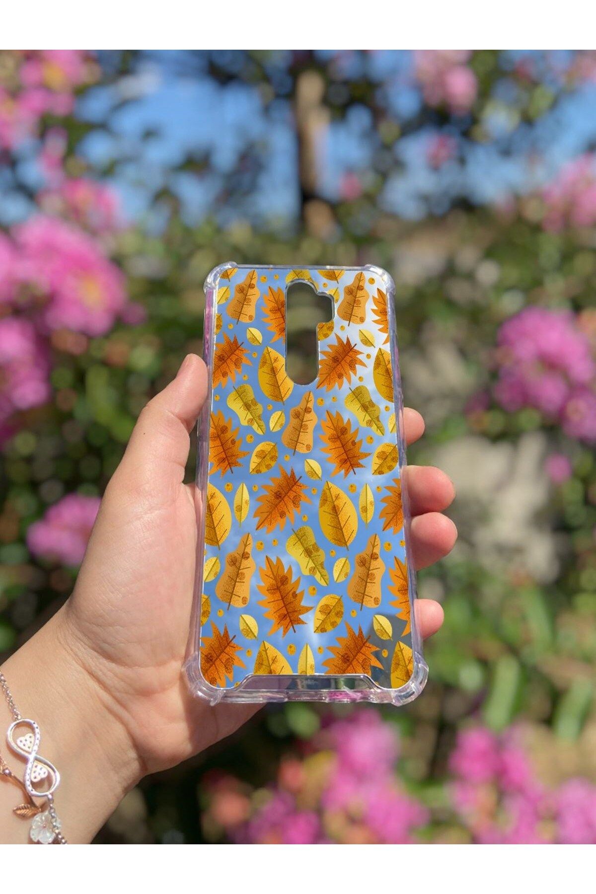 blueb Oppo A5 2020 Uyumlu Aynalı SonBahar Desenli Darbe Kamera Korumalı Silikon Telefon Kılıfı