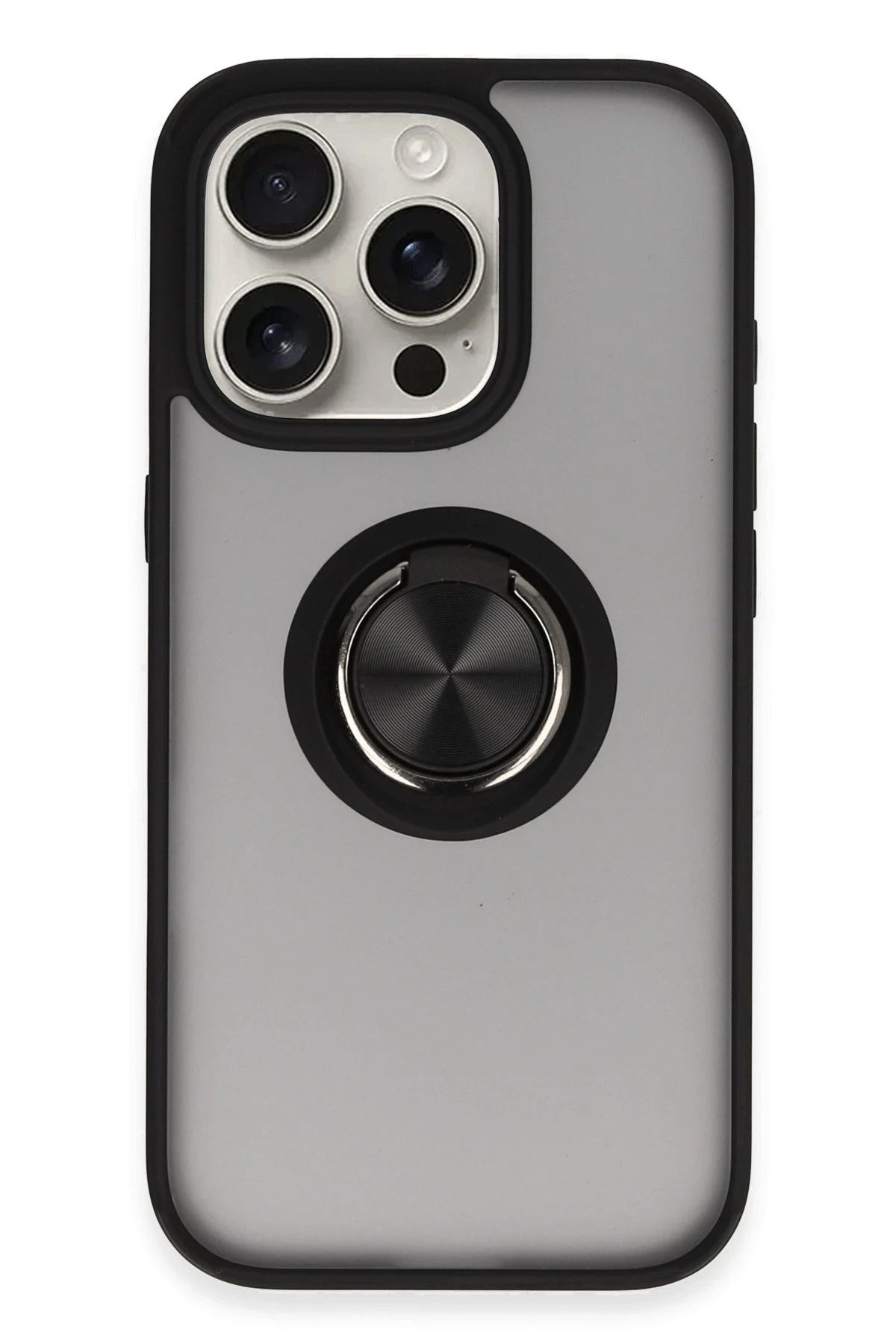 NewFace iPhone 16 Pro Kılıf Montreal Yüzüklü Silikon Kapak - Siyah JOJUA