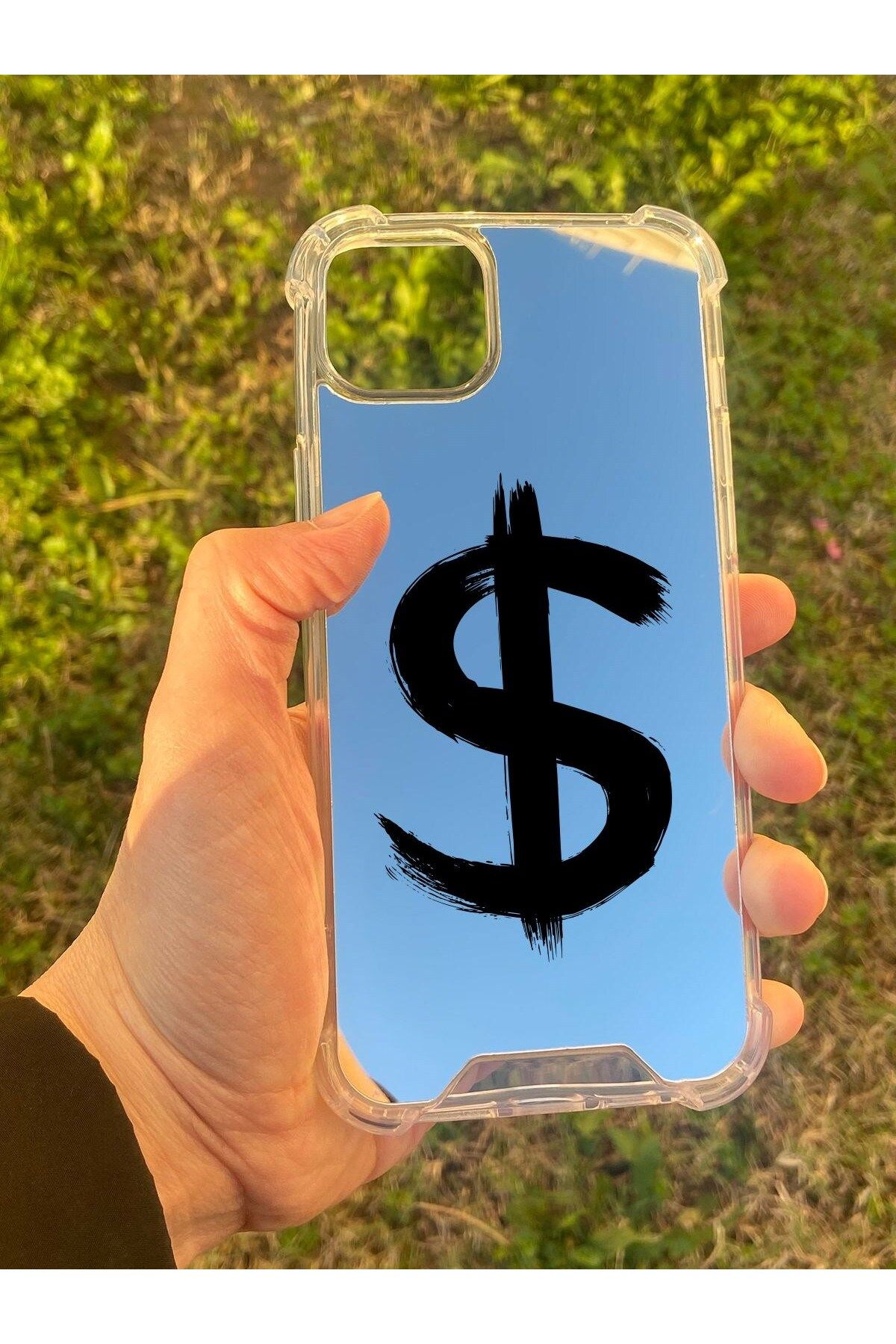 blueb İphone 15 Plus Uyumlu Aynalı Dolar Desenli Darbe Kamera Korumalı Silikon Telefon Kılıfı