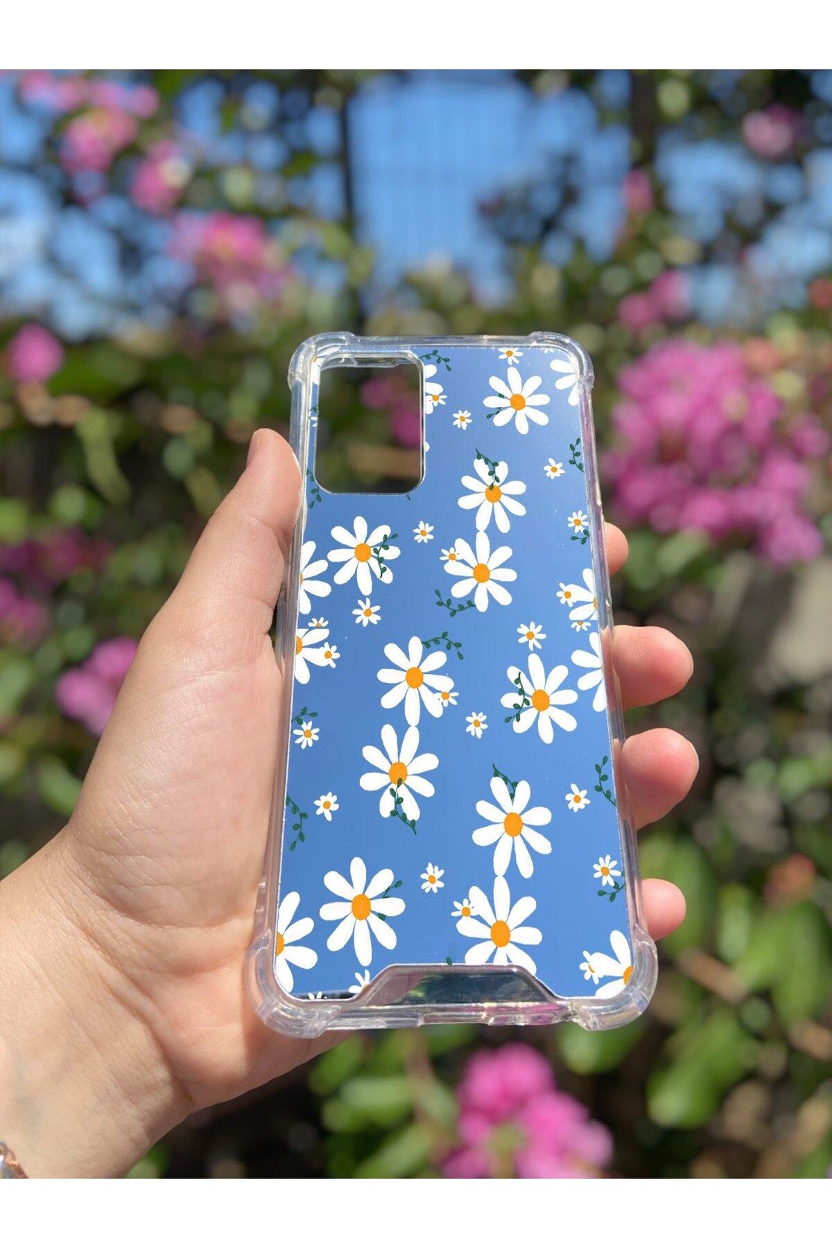 MBB ETİCARET Oppo A54 4G Uyumlu Aynalı Papatya Desenli Darbe Kamera Korumalı Silikon Telefon Kılıfı