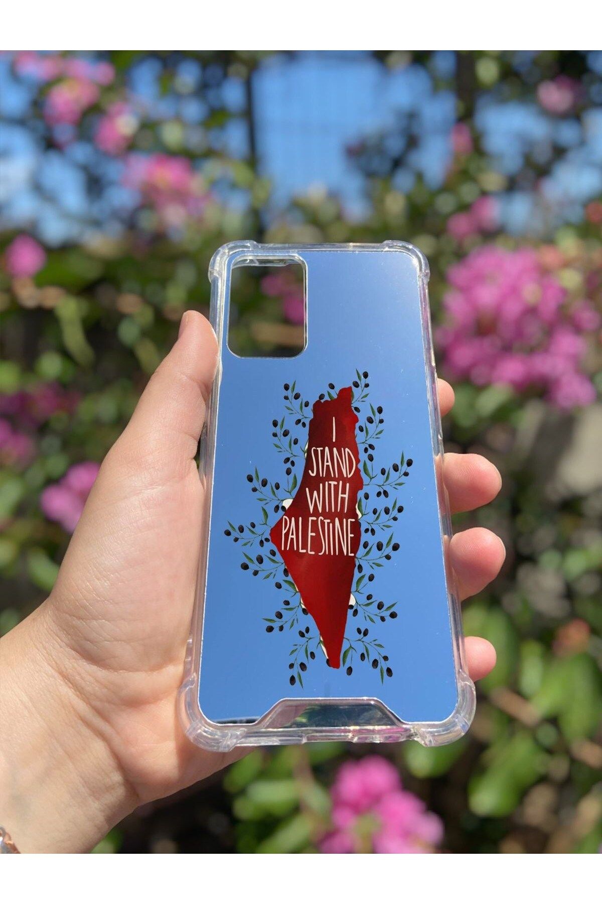 blueb Oppo A54 4G Uyumlu Aynalı Palestine Desenli Darbe Kamera Korumalı Silikon Telefon Kılıfı