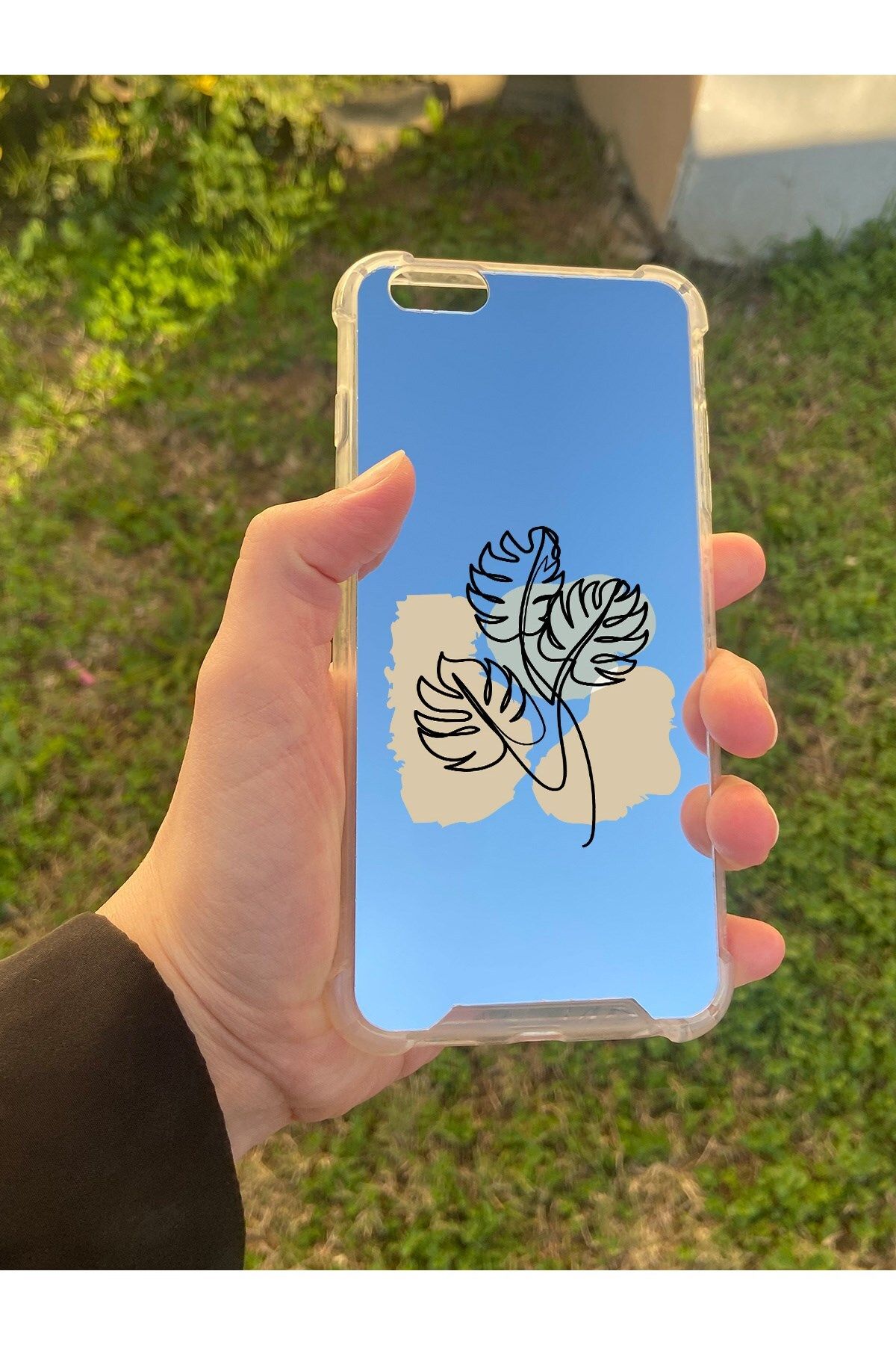 MBB ETİCARET İphone 6 Plus Uyumlu Aynalı Monstera Desenli Darbe Kamera Korumalı Silikon Telefon Kılıfı