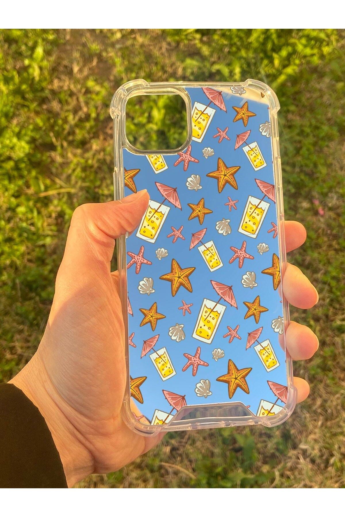 blueb İphone 14 Plus Uyumlu Aynalı Limonata Desenli Darbe Kamera Korumalı Silikon Telefon Kılıfı