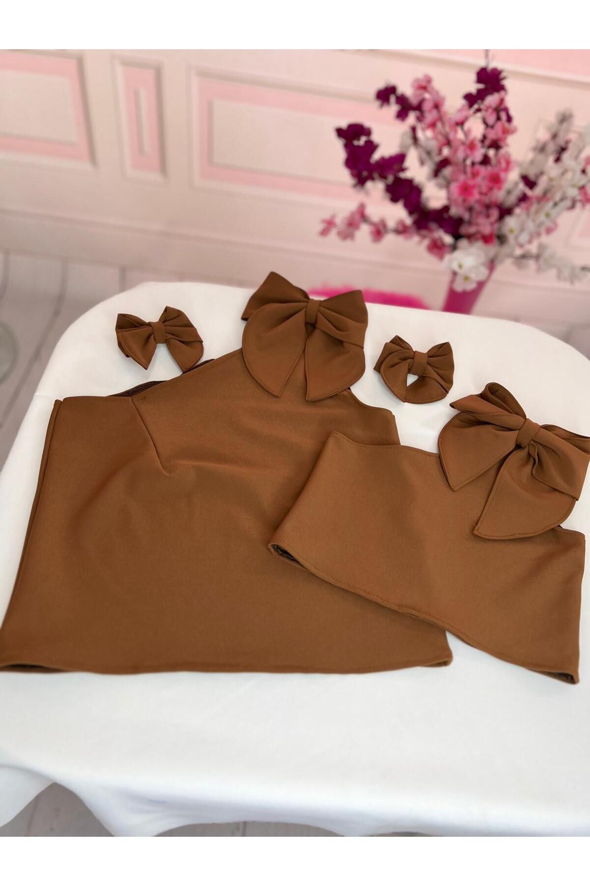 NA ADDESIGN-Mother Daughter Brown Blouse with Bow on the Shoulder (Must Be Added Separately to the Cart, Prices Are Different) 5