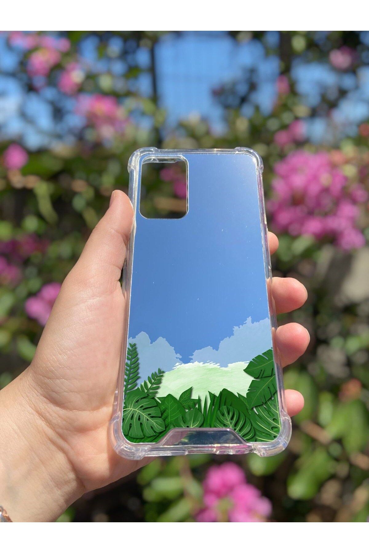 MBB ETİCARET Oppo A55 Uyumlu Aynalı Yaprak Desenli Darbe Kamera Korumalı Silikon Telefon Kılıfı