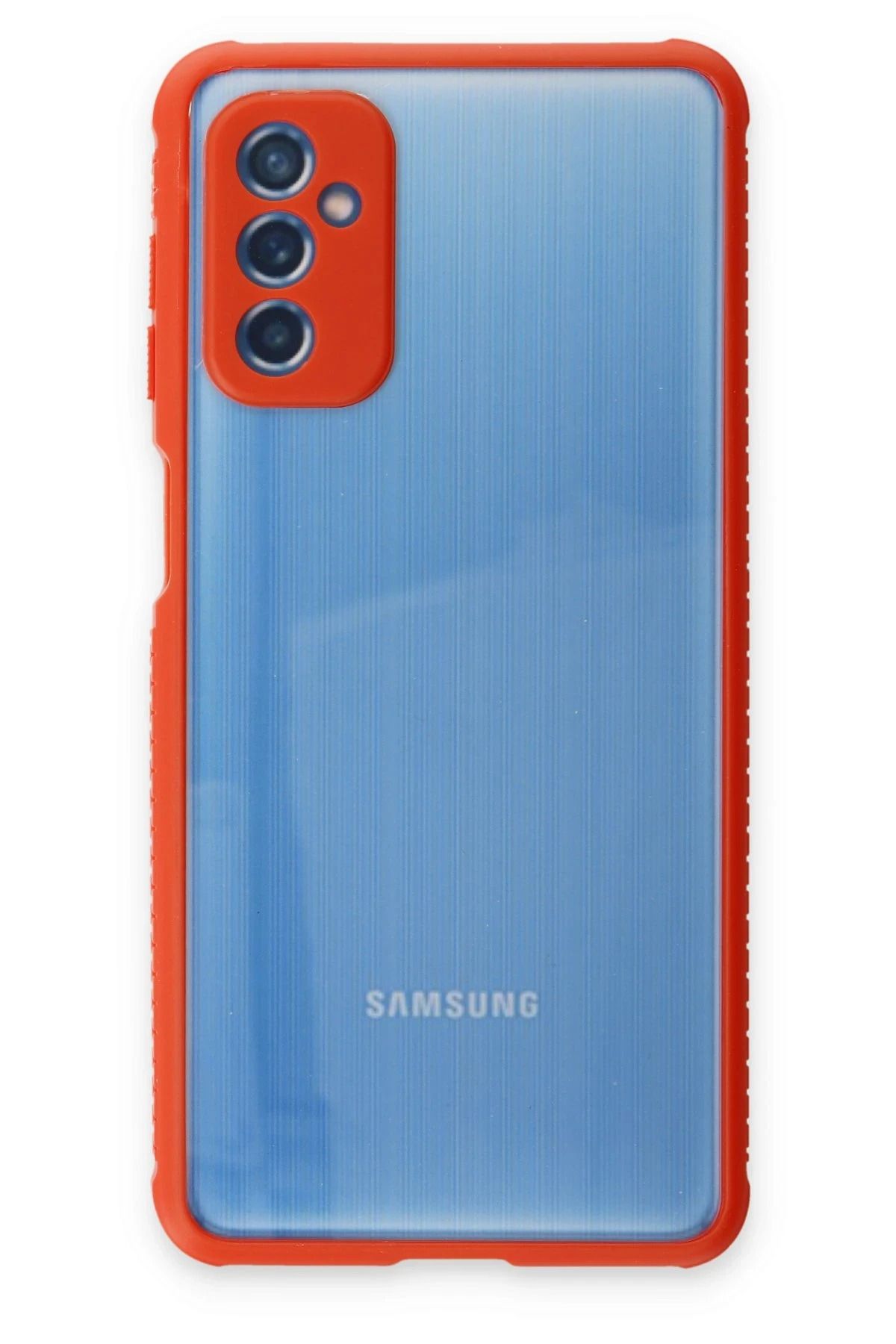 NewFace Samsung Galaxy M52 5G Kılıf Miami Şeffaf Silikon - Kırmızı YNSMR