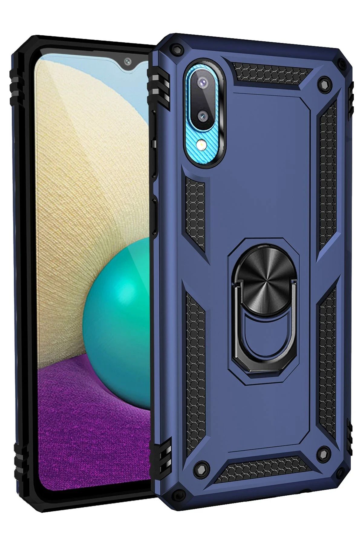 NewFace Samsung Galaxy A02 Kılıf Sofya Yüzüklü Silikon Kapak - Lacivert NRMSA