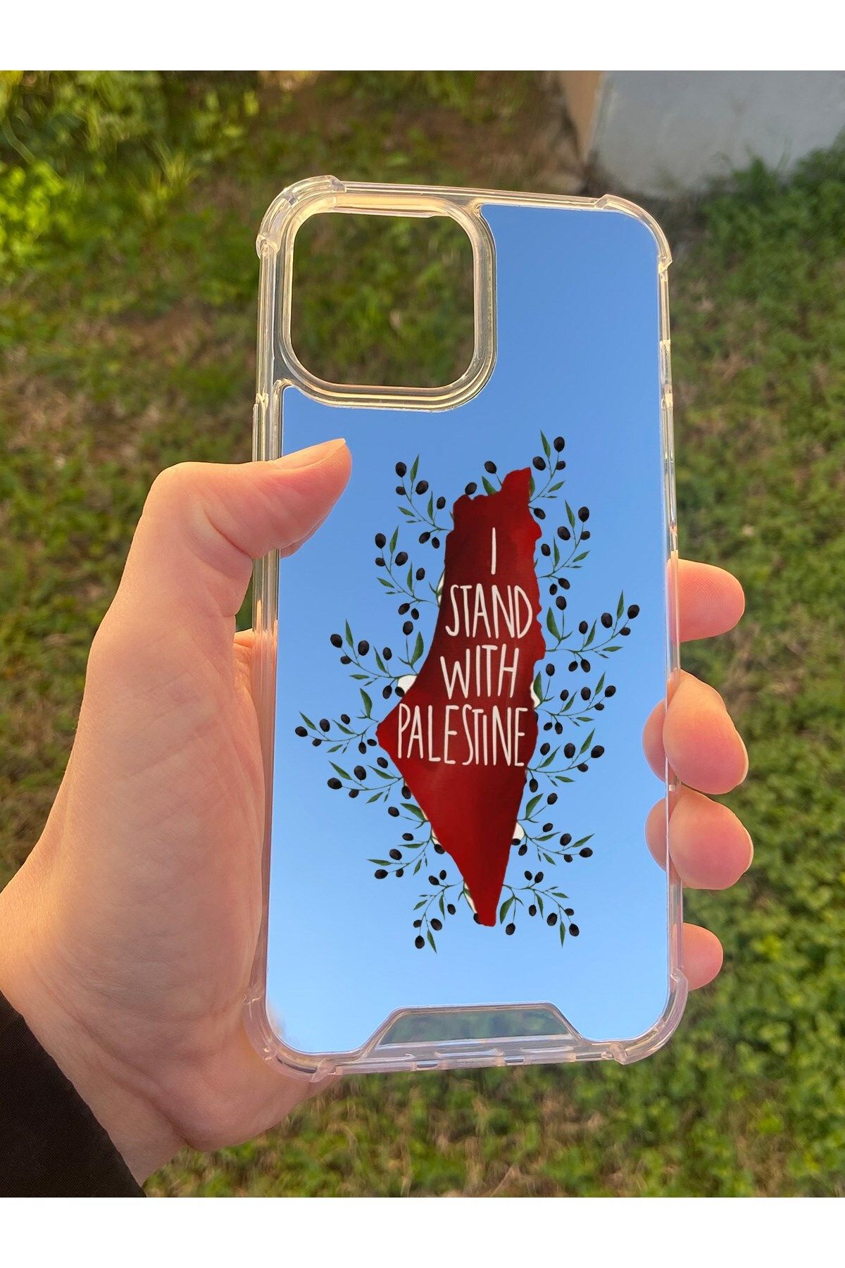 blueb İphone 13 Pro Max Uyumlu Aynalı Palestine Desenli Darbe Kamera Korumalı Silikon Telefon Kılıfı
