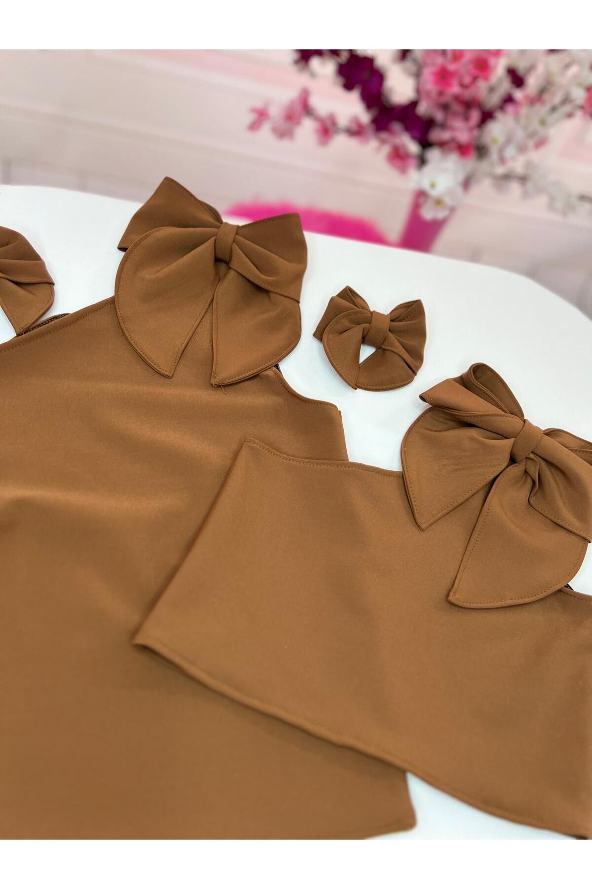 NA ADDESIGN-Mother Daughter Brown Blouse with Bow on the Shoulder (Must Be Added Separately to the Cart, Prices Are Different) 2