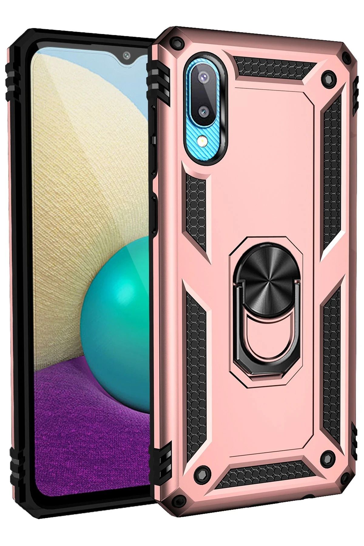 NewFace Samsung Galaxy A02 Kılıf Sofya Yüzüklü Silikon Kapak - Rose FERRG