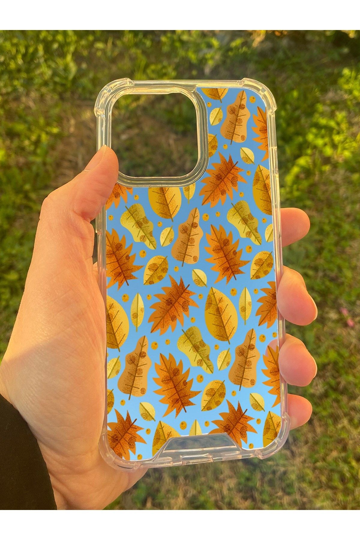 MBB ETİCARET İphone 15 Pro Uyumlu Aynalı Sonbahar Desenli Darbe Kamera Korumalı Silikon Telefon Kılıfı