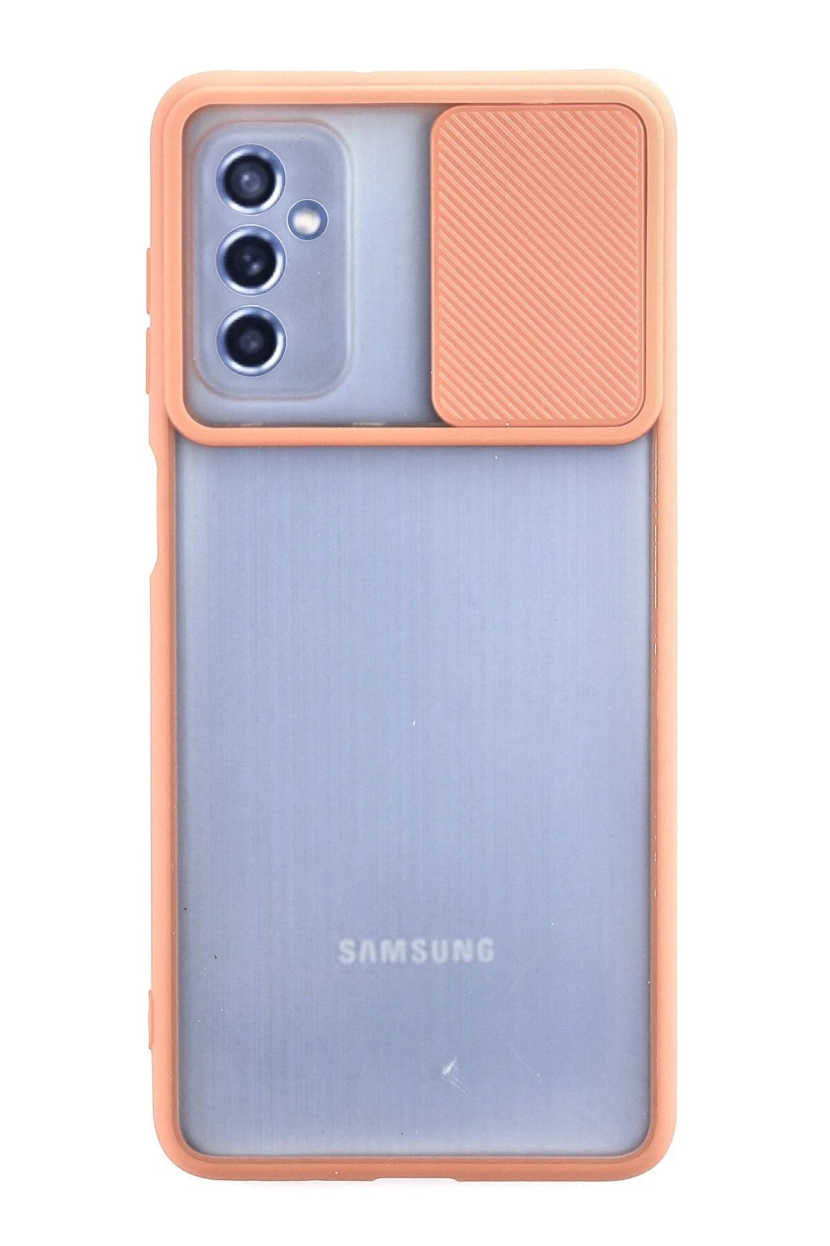 NewFace Samsung Galaxy M52 5G Kılıf Palm Buzlu Kamera Sürgülü Silikon - Pembe HNZRN