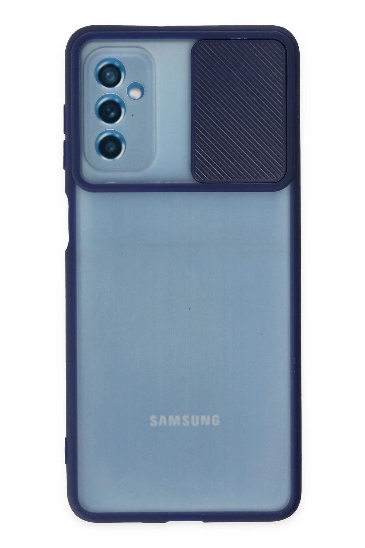 NewFace Samsung Galaxy M52 5G Kılıf Palm Buzlu Kamera Sürgülü Silikon - Lacivert HNZRN
