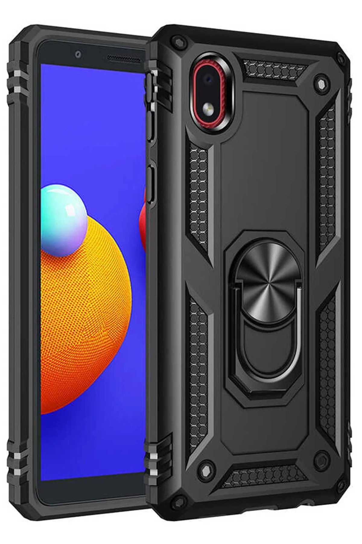 NewFace Samsung Galaxy A01 Core Kılıf Sofya Yüzüklü Silikon Kapak - Siyah NRMSA